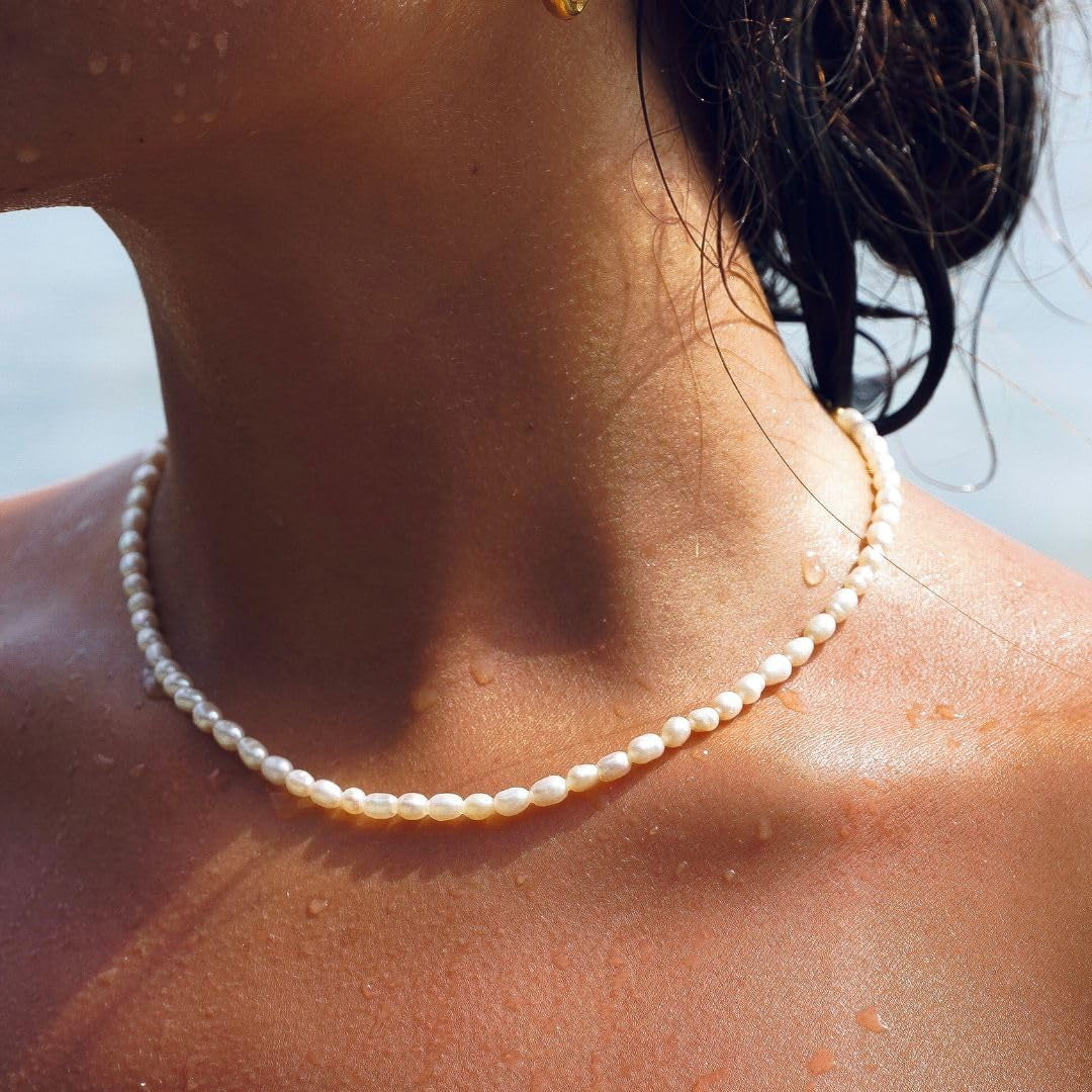 Pearl Necklaces for Women – Adjustable Pearl Choker Strand, Handmade Baroque Vintage Jewelry, Hypoallergenic Statement Necklace